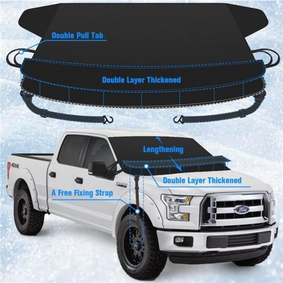 2023 Extra Large Windshield Cover for Ice and Snow, Upgraded Thicken Oxford Car - Picture 2 of 6
